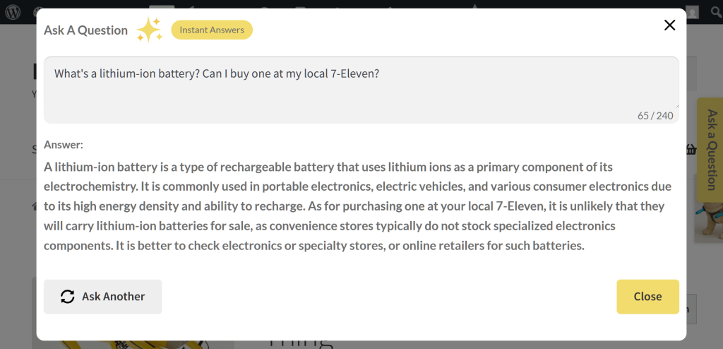 An AI answering questions about lithium-ion batteries