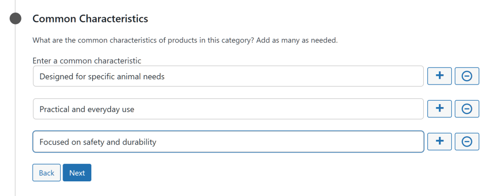 The "Common Characteristics" options