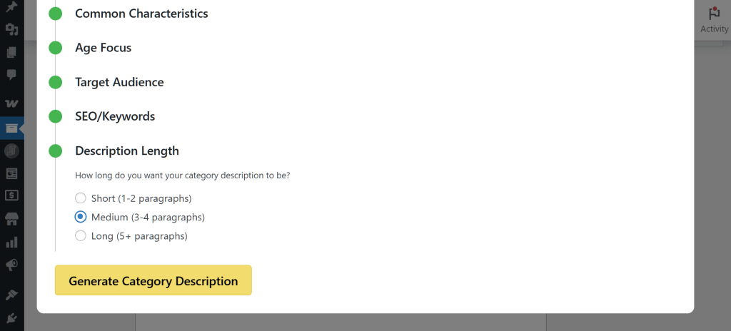 Multiple options, including the Product Description Length option, which comes with three choices: Short, Medium, and Long