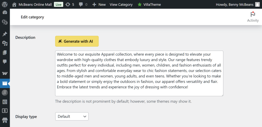 An AI-generated category description of the "Apparel" category