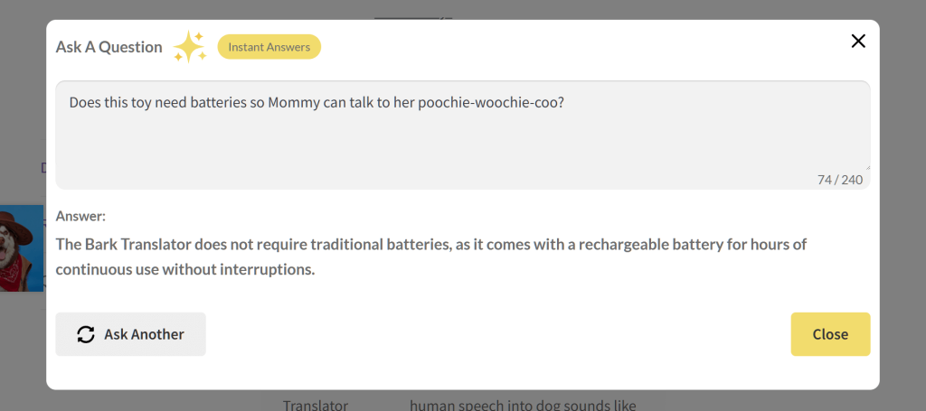 A question about a product and an AI-generated answer