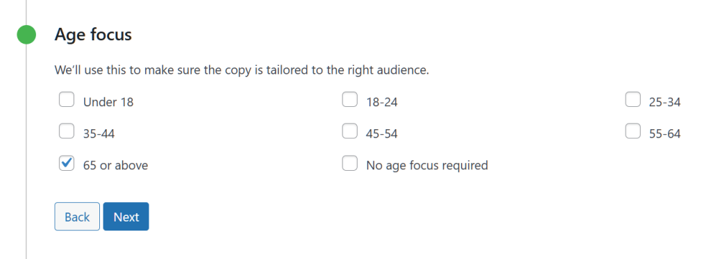 A list of age ranges