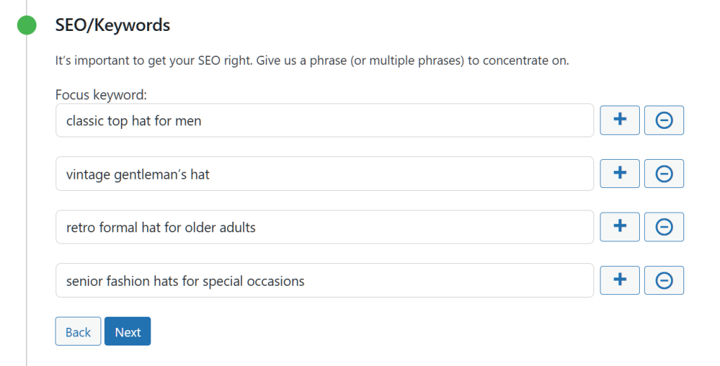 a list of seo keywords for a vintage top hat