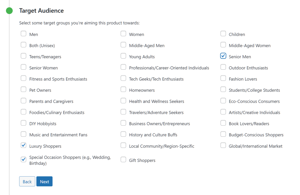 a list of target audiences