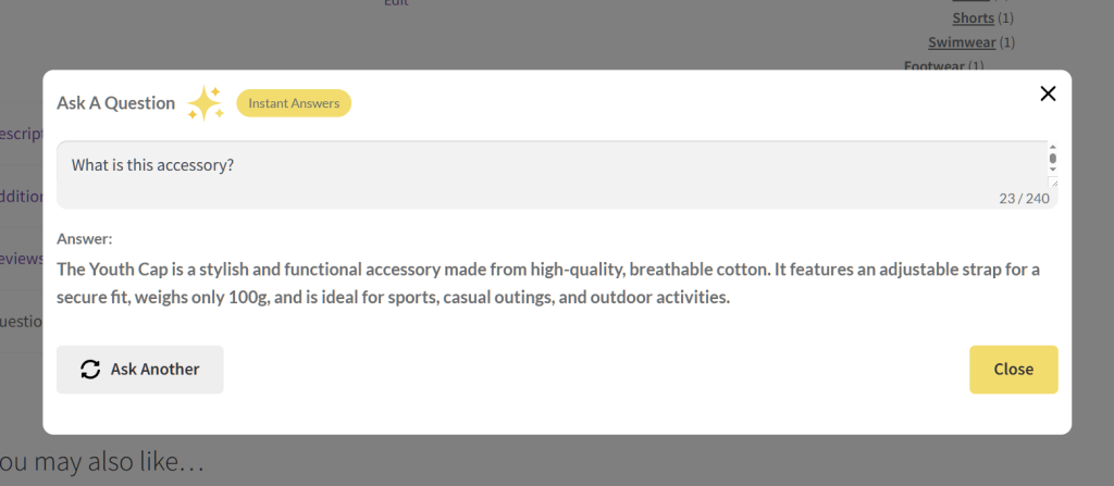 A window showing a customer question and the AI agent's reply