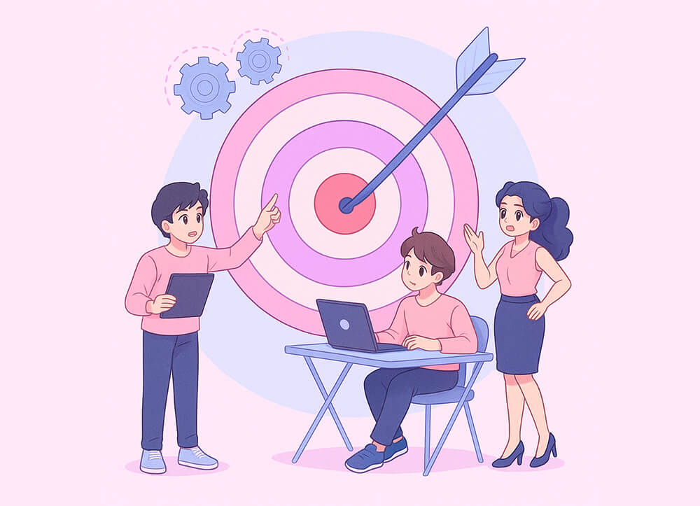 target-market-and-target-audience-01 - StoreAgent Two men and a woman before a giant target with an arrow embedded in the bull's eye