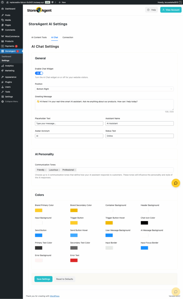 StoreAgent Chat Setting