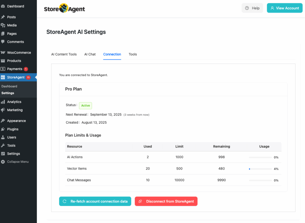 StoreAgent - Connection Settings - StoreAgent