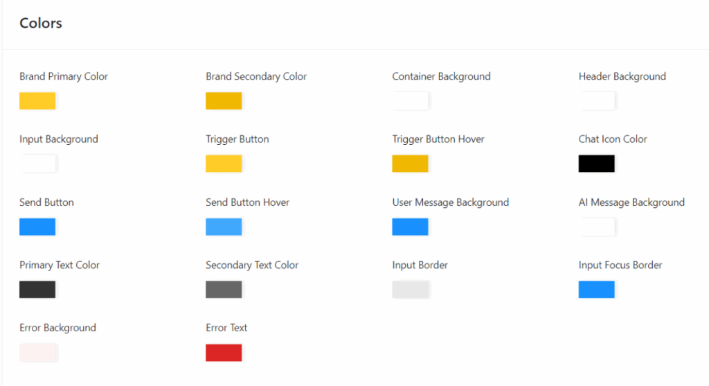 Custom color settings for StoreAgent Chat, the WooCommerce AI chatbot widget, to match brand identity