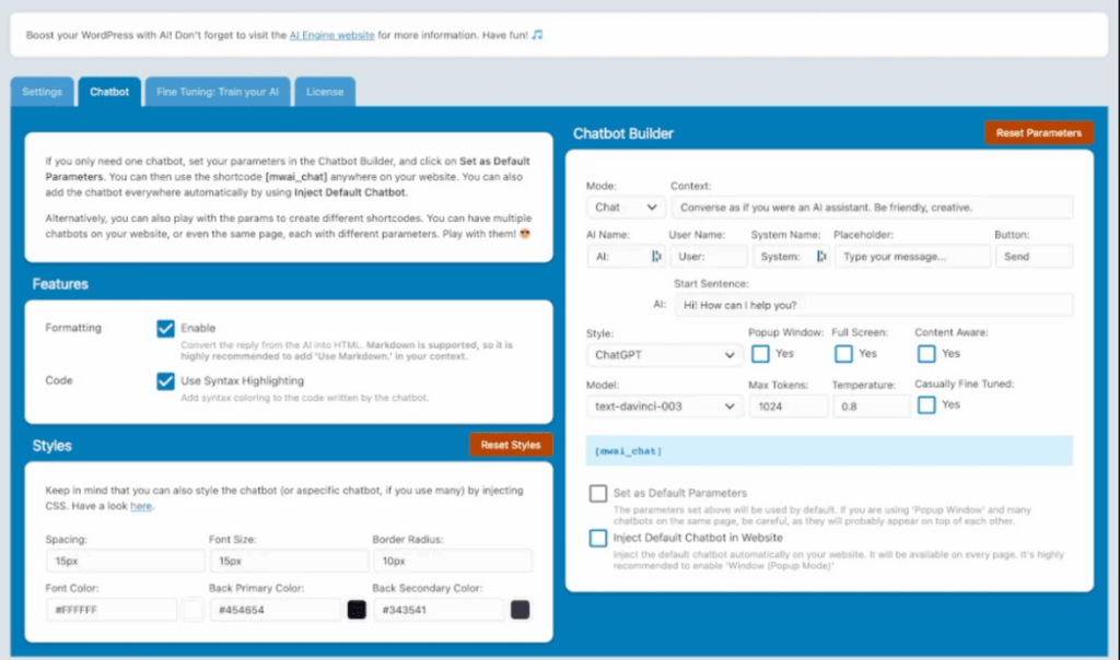 AI Engine WordPress chatbot plugin