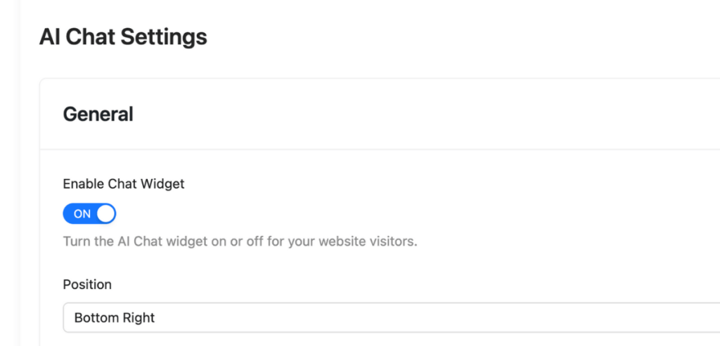WooCommerce AI chatbot settings panel showing how to enable StoreAgent Chat widget for customer support