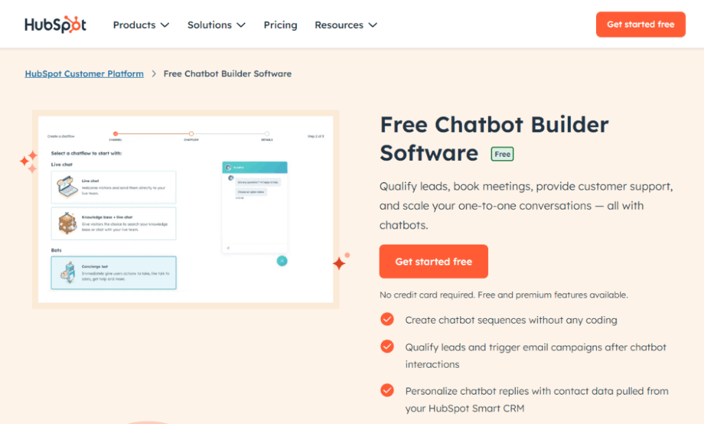 HubSpot WordPress chatbot landing page