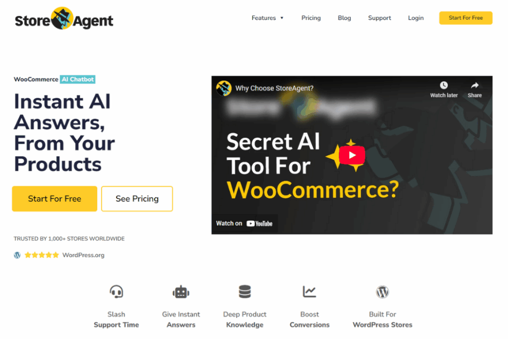 StoreAgent Chat WooCommerce chatbot landing page