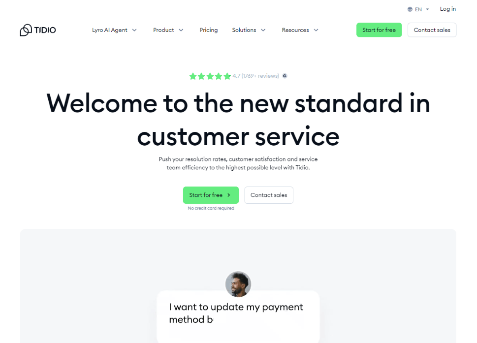 Tidio live chat and AI chatbot for WordPress homepage