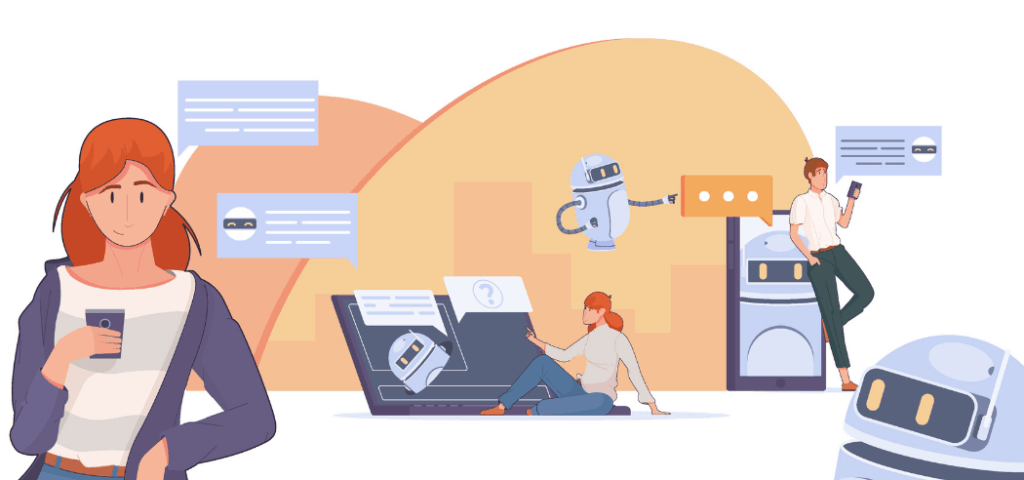 AI chatbot handling multiple customer service conversations simultaneously across different devices.