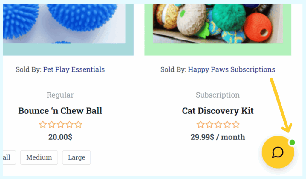 StoreAgent Chat online status indicator dot displayed on WooCommerce store chat button