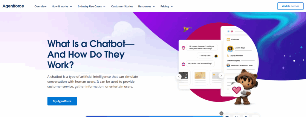 Salesforce Agentforce chatbot overview for Service Cloud with AI orchestration across cases and channels