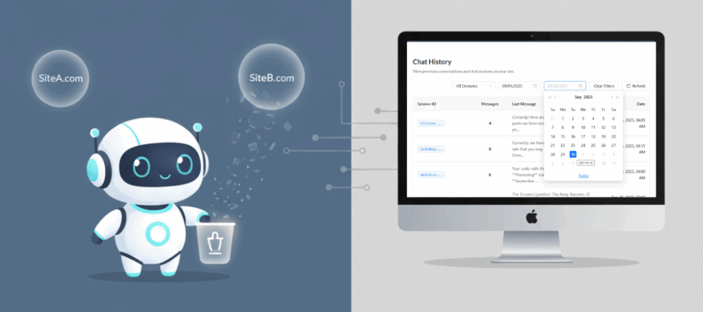 StoreAgent Chat new feature interface showing clear AI memory and chat history filter by site for better WooCommerce AI governance