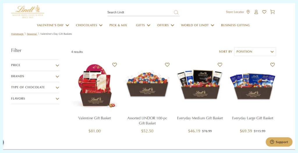 Lindts Valentines day gift baskets-storeagent – StoreAgent Lindt chocolate Valentine's Day gift baskets and tiered bundle offers