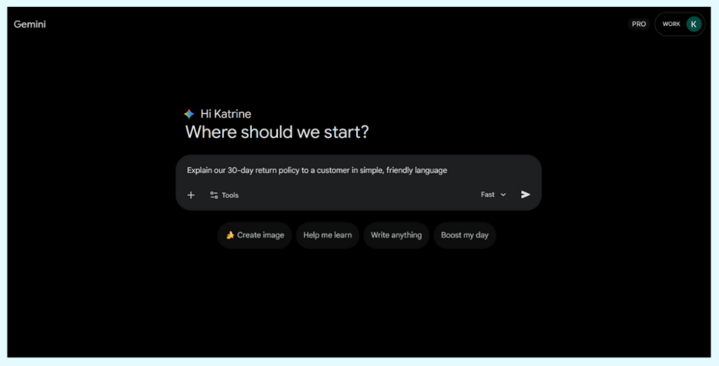 google gemini example-storeagent – StoreAgent Google Gemini generative AI interface creating a custom explanation of a return policy in simple, friendly language