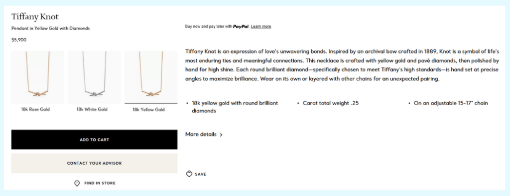 tiffany co product description-storeagent – StoreAgent Tiffany & Co product page example with detailed jewelry description and high-quality images