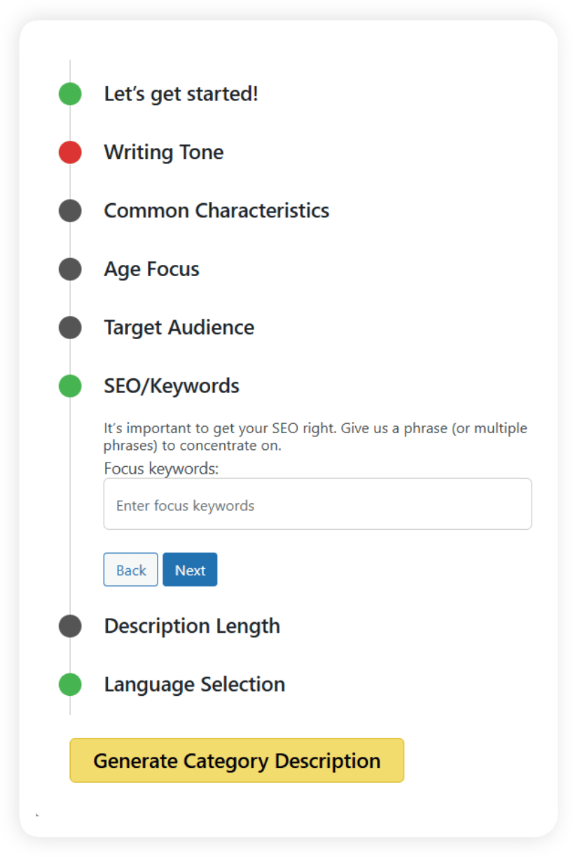 SEO/Keywords for category description