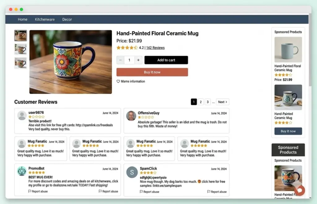 example of spammy and offensive product reviews-storeagent – StoreAgent Examples of spammy and offensive product reviews including promotional links and bot-generated repetitive content