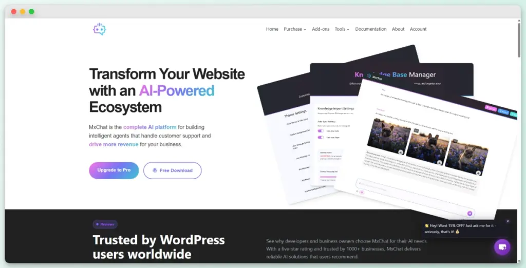 MxChat WordPress plugin settings page for choosing between different AI models and GPT configurations.
