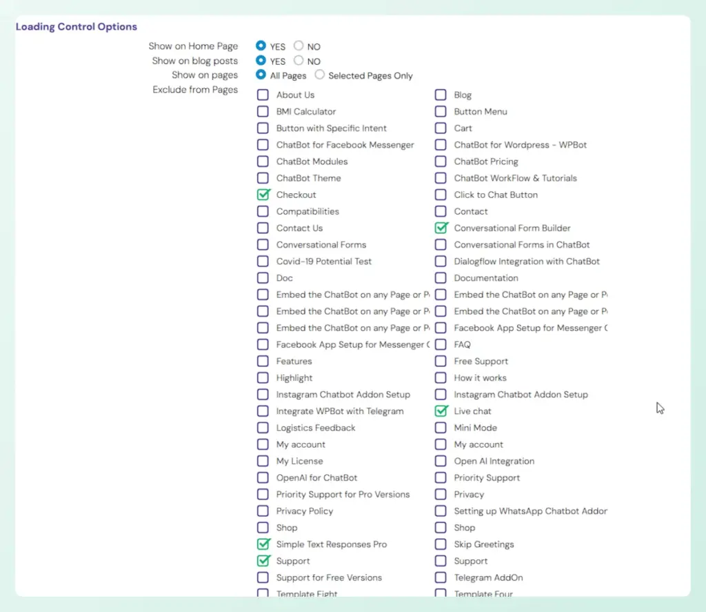 WoowBot configuration panel in WordPress dashboard showing language and icon settings