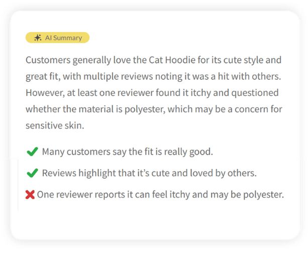 StoreAgent AI review summary on a WooCommerce product page