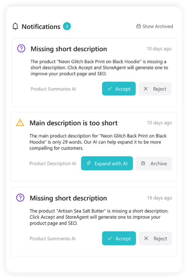 Product Summaries AI bulk action