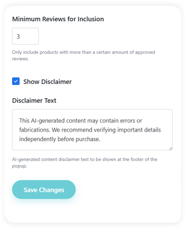 AI Review Summary settings
