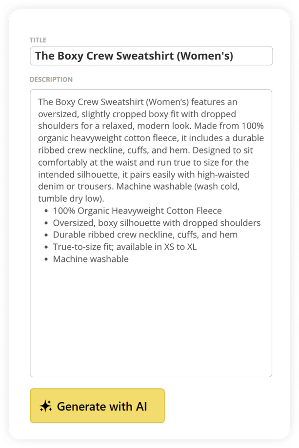 StoreAgent AI Product Summary Agent button in the product editor