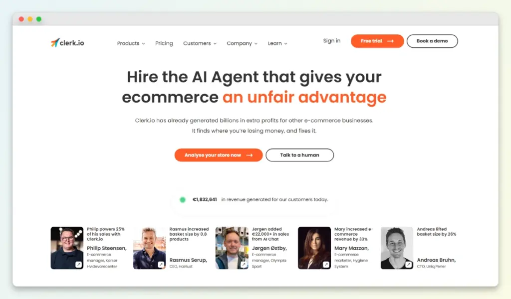 clerk io homepage – StoreAgent Clerk homepage