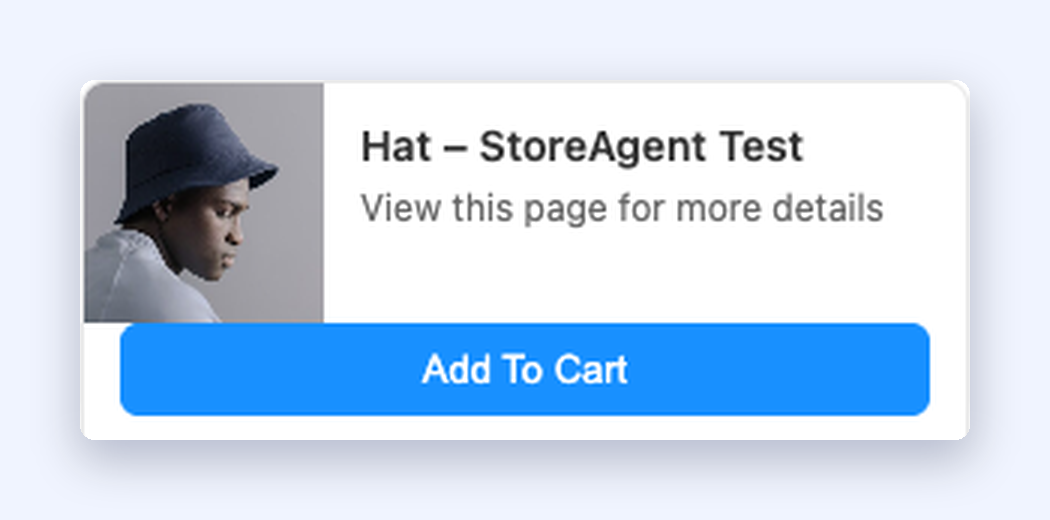5-add-to-cart-button – StoreAgent Chat product preview card with an Add To Cart button