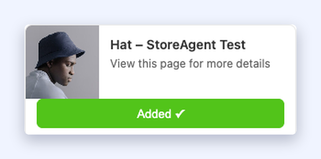 5-added-state – StoreAgent Chat product preview card showing the Added confirmation after clicking Add To Cart