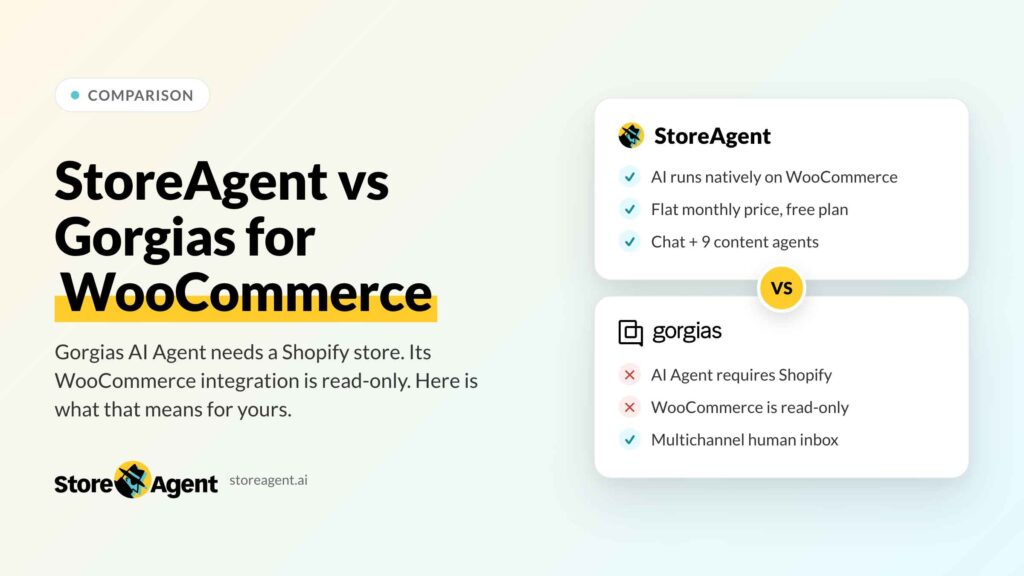 StoreAgent vs Gorgias for WooCommerce: side-by-side comparison card