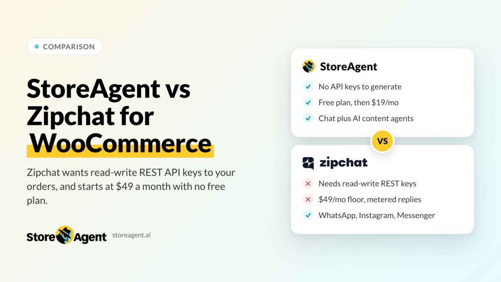StoreAgent vs Zipchat for WooCommerce: side-by-side comparison card