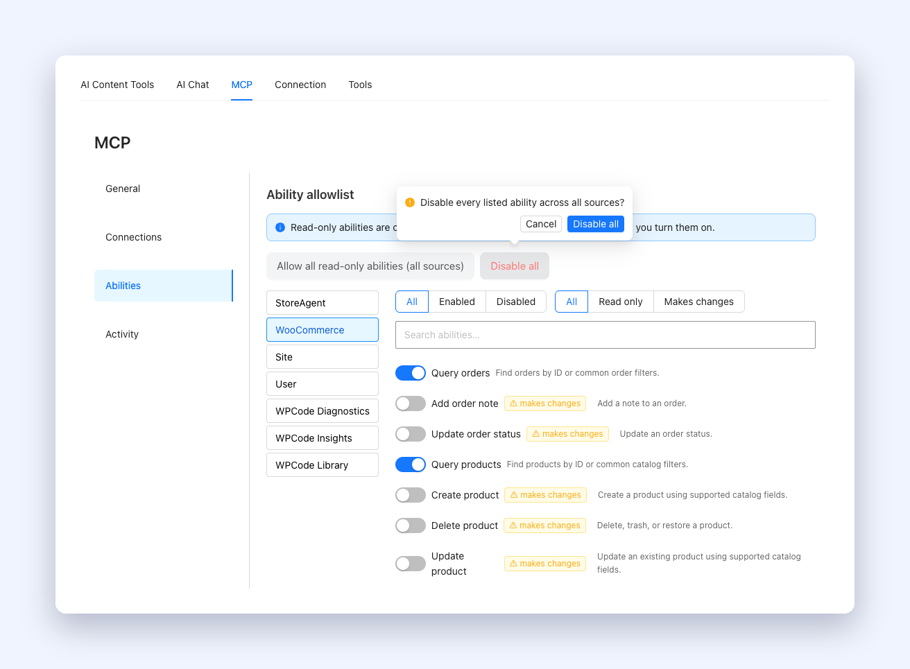 9-mcp-disable-all-confirm – StoreAgent Disable all confirmation prompt on the StoreAgent MCP ability browser